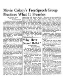 Cecelia Ager, "Movie Colony's Free Speech Group Practices What It Preaches," [no source or date].