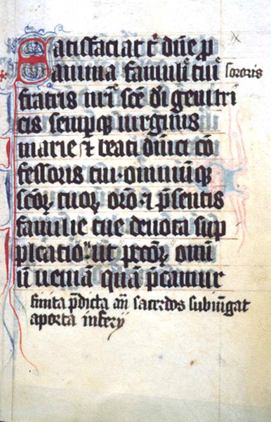 Burial office with text feminized. Book of rites and processional from Unterlinden, after 1348. St. Peter perg 70, f 34r, Badische Landesbibliothek, Karlsruhe, Germany