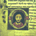 Head of Christ in initial D. Female Dominican Psalter after 1234. St. Peter perg 11a, f. 15v, Badische Landesbibliothek, Karlsruhe, Germany.