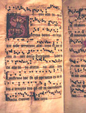 Page with Gift of the Holy Spirit in initial S. Fourteenth-century gradual from Unterlinden. Ms. 136, f. 118v, Bibliotheque de la Ville, Colmar, France.