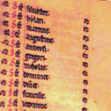 Litany of the Saints [right-hand column] in a thirteenth-century ferial Psalter-hymnal from Unterlinden.