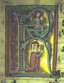 Resurrection with Mary Magdalen. Fourteenth-century gradual from Unterlinden. Ms. 317, f. 73r, Bibliotheque de la Ville, Colmar, France.