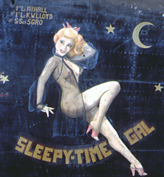 The name and art on the fuselage of the B-24 Sleepy-Time Gal is typical of the best of World War II-era Nose Art™.